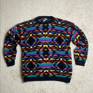 Todays News Crewneck Sweater with Geometric Design